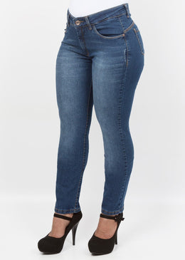 Calça Jeans Cintura Alta Feminina, Excelente Qualidade, com tecido de 78,5% Algodão, 20% Poliéster e 1,5% Elastano 