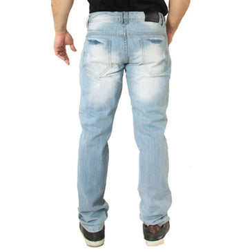 Calça jeans masculina modelagem reta , lavagem delavê , 100%algodão 