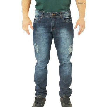 Calça jeans marcelo, lavagem delavê com puidos n perna  