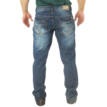 Calça jeans marcelo, lavagem delavê com puidos n perna  