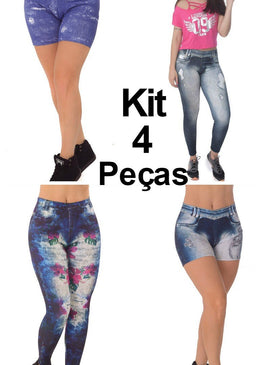 Kit Jeans com 4 peças. Em alta no mundo da moda as peças sublimadas fake Jeans são a sensação do momento, Esse Kit contém 2... 