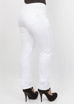 Calça Jeans Cintura Alta Feminina Confort Branca. Composição de 98% Algodão e 2% Elastano 