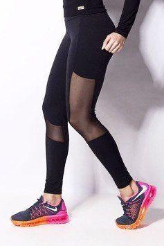 Calça Fitness Poliamida Fuso Com Tule Na Lateral modelando o corpo feminino para correr caminhar malhar na Academia no Crossfit Funcional nas aulas de Pilates... 