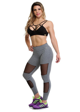 Calça Fuso Fitness Com Tule Diagonal modelando o corpo feminino para correr caminhar malhar na Academia no Crossfit Funcional nas aulas de Pilates Ioga aulas... 