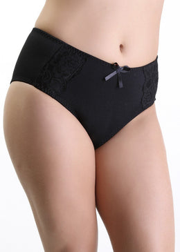 Calça em cotton, com lateral larga, cintura alta, com renda sobre o cotton, elástico cintura e perna, laço frontal - Composição: 92% Algodão 8% Elastano forro... 