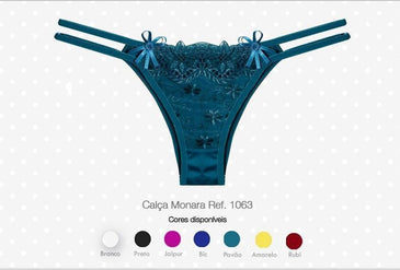 Calcinha tipo tanga, de microficra e bordado. Possui dupla tiras nas laterais. Fabricada em cores diversas. Produto com a qualidade JOPY.   CALCINHA (medida em... 
