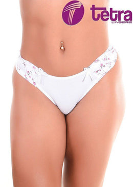Calcinha de Romantic Lisa e Estampada 2509 Detalhes do ProdutoCalcinha de romantic lisa com pala estampada nas laterais, franzida, viés liso e laços de cetim... 