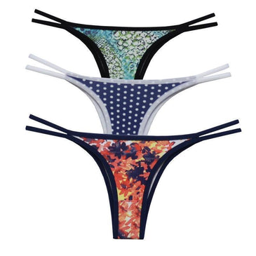 Kit 3 peças tanga 2 tirinhas em microfibra(Estampas Variadas).Composição: 90% poliamida 10% elastano fundo 100% algodão 