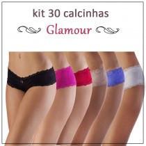 Este Kit contém 15 calcinhas no tamanho M e 15 calcinhas no tamanho G. Lindas calcinhas em Microfibra e Elastano com Renda Glamour em Polimida... 