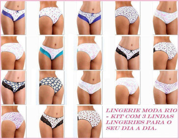 Lindo Kite com 3 lingeries Moda Rio para o seu dia a dia.ATENÇÃO: Kit com estampas variadas. 