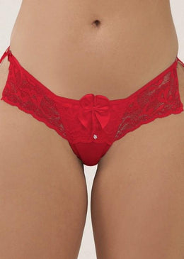 Calcinha fio dental de renda e romantic, com viés liso, argolas de ferro resistente ligando  às laterais com fita de cetim  e laço de cetim.... 