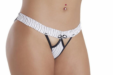 TANGA SAMANTA CONFECCIONADA EM TECIDO RISCA DE GIZ, LATERAL REBATIDA EM ELÁSTICO, COM UM DETALHE NA FRENTE, SUPER CONFORTÁVEL. 