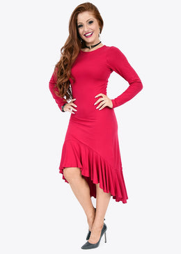Vestido manga longa com forro fabricado em visco lycra babados frente e costas  Composição  96% Viscose 04% Elastano               ... 