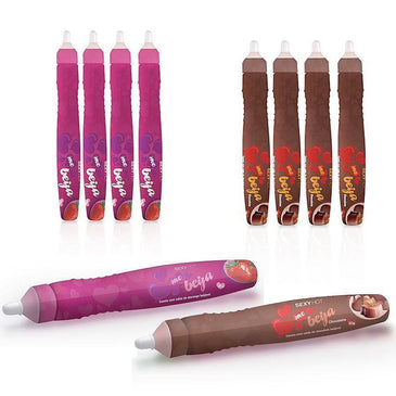 Me Beija Sexy Hot - Caneta beijável Calda de Chocolate ou Morango para massagem corporal Caneta com deliciosa calda Beijável sabor chocolate ou Morango para espalhar... 