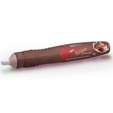 Me Beija Sexy Hot - Caneta beijável Calda de Chocolate ou Morango para massagem corporal Caneta com deliciosa calda Beijável sabor chocolate ou Morango para espalhar... 