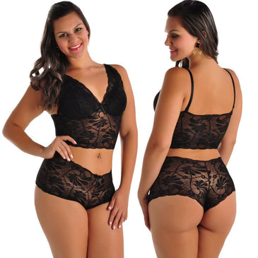 Conjunto July - Sutiã Cropped Você merece o melhor!Conjunto Eliane Sutiã cropped curto com bojo casquinha regulagem sem fecho e calcinha caleçon em renda lisa .Confeccionada... 