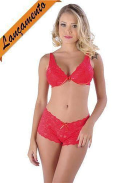 Conjunto com bojo confeccionado em renda. O soutien tem alças fixas com regulagem para melhores ajustes e possui colchete duplo nas costas. A calcinha e... 