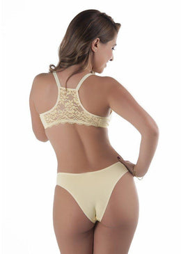 Lindo conjunto com bojo em microfibra lisa nadador com renda.  