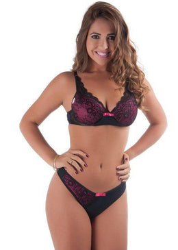 Lindo conjunto em renda e microfibra com bojo e detalhe de laço de cetim na frente e uma linda tanga com babado.com Conforto e comodidade... 