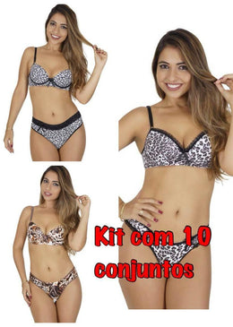 kit com 10 conjuntos de bojo modelos variados. 2 tamanho P ; 4 tamanho M ; 4 tamanho G.Conjuntos de microfibra com detalhe em renda,... 