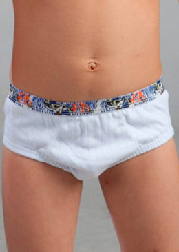 Detalhes do Produto Cueca infantil de suedine com elástico de 20mm no cós, elástico embutido na perna de 10mm e costura nas laterais da frente.... 