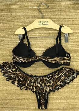 CONJUNTO DE LIGANETE COM BOJO, FECHO FRONTAL, ALÇAS REGULÁVEIS, CALCINHA FIO DENTAL COM DETALHE DE FITA E BABADOtecido 82% poliamida e 18% elastanoforro 100% algodão 