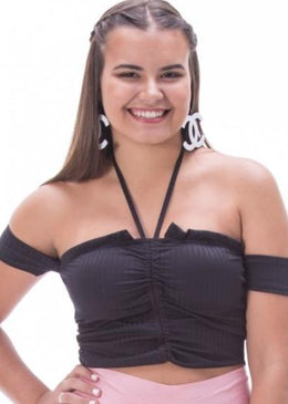 Cropped Ribana Tipo de Produto: croppedModelagem: AjustadaComprimento: MédioDecote: de amarrarComposição: 64% Poliéster + 34% Viscose + 2% ElastanoTipo de Tecido: RibanaLavagem: Normalcom bojo
 