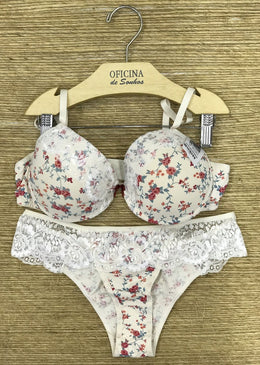 Conjunto de bojo push-up de microfibra com detalhe em renda, alças reguláveis, colchete regulável, mega confortável e muito prático para seu dia a dia. Calcinha... 