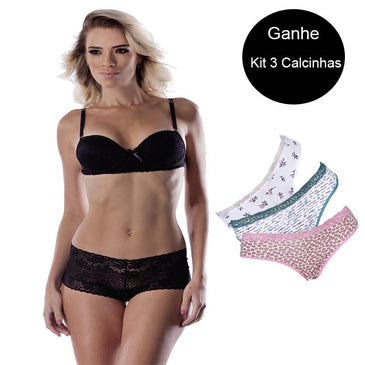 Conjunto Kefel CaleçonÉ uma peça de lingerie toda em renda e microfibra.Seu soutien modelo Push Up tem alças reguláveis e detalhes em renda, sua calcinha... 