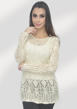 Blusa Trico Longuete Rendada Composição 100% Acrílico 