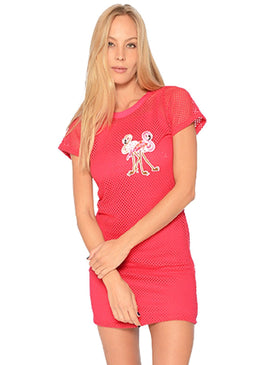 Vestido Curto Joss Estampa Flamingos. -INFORMAÇÕES: Modelo : 10069VestFlamingosVerm Lavagem: lavar a mão ou máquina, não alvejar, não secar em tambor, não usar secadora, não... 