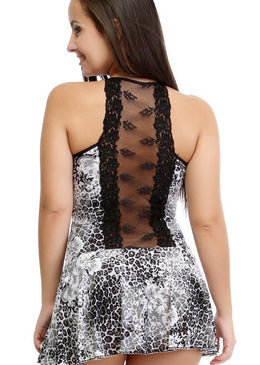 Camisola em Liganet estampada com renda no bojo e nas costas. 