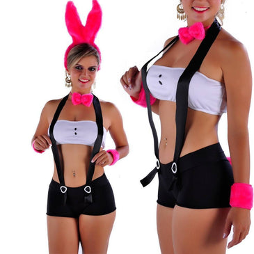 Grátis um Spicy Love  -  Na compra de uma Coelha Playboy  Fantasia Coelha Playboy  Descrição do Produto : Compõe-se de 6 peças.Top soutien tomara-que-caia branco / short preto... 
