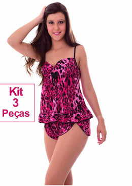 Kit camisete em liganete estampado. O short tem abertura lateral deixando a peça super sensual. O tecido é super fresquinho, a modelagem é ideal para... 