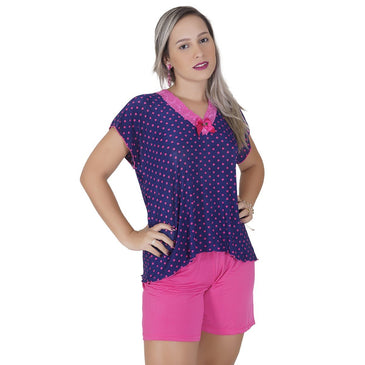 kit de 5 Pijamas em liganete importada. Modelo manga japonesa, detalhe em renda na gola, Short longo em liganete lisa , Ideal para usar em... 