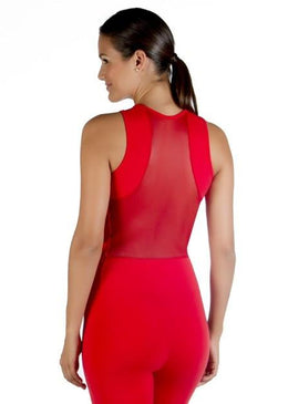 Macacão estilo fusô com decote em tule e detalhes nas costas e nas pernas em tule. O tecido possui um acabamento com calandra destinado a... 