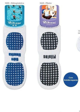Produto desenvolvido para pratica de pilates ou hidroginástica com antiderrapante. no centro do pé, ainda existe um reforço para evitar que a meia escorregue.  