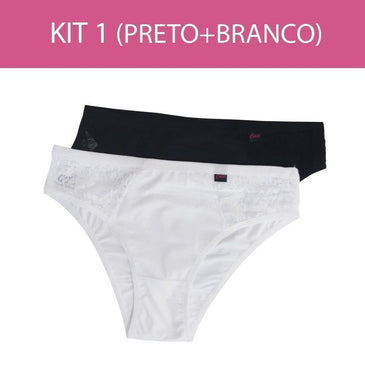 Kit composto por 2 calçolas (calcinha plus size) Cada kit contém 2 unidades, uma preta e uma branca. Composição % POLIAMIDA 90% ELASTANO 10% FORRO... 