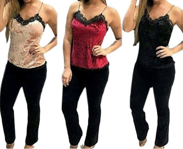 Regata de veludo com renda!   Linda regatinha de veludo com detalhe de renda. Modelo super tendência! Modela o corpo! Tecido veludo molhado de ótima qualidade... 