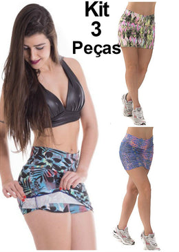 Kit short saia em suplex estampado.Modelo ideal para quem busca além do conforto o charme em todos os momentos.Kit com 3 peças em tamanho U... 