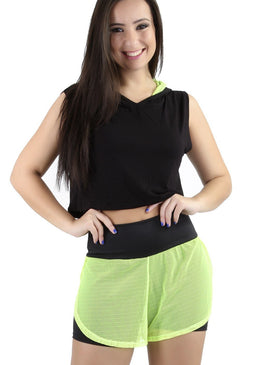 Short Confeccionado em suplex  tecido com média pressão  que  garante  conforto .Com um short sobreposto em tela para que você se sinta segura e confiante... 