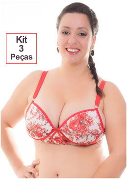 Kit sutiã em microfibra estampada com detalhe em fita de cetim no bojo.Modelo tradicional com alças reforçadas ideal para quem tem seios grandes. Suas clientes... 