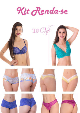 Kit composto por 6 peças em Renda.2 soutiens4 calcinhasGrade de tamanhos variados para sua revenda ser um sucesso!Peças com renda de qualidade e modelagem tradicional.   