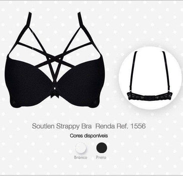 Este modelo de strappy possui a pala de renda e as tiras na frente deixam um lindo efeito geométrico no busto.Excelente para compor um look... 