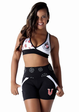 Top Fitness Poliamida Torcida União Vascaína Mod 01, modelando o corpo feminino para correr, caminhar, malhar na Academia, no Crossfit, Funcional, nas aulas de Pilates, Ioga,... 