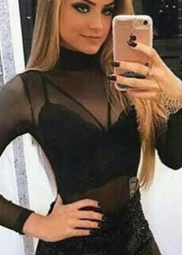 Body Gola Alta Tule Transparência Manga Longa! Lindo body gola alta confeccionado em tule, com elastano. Tamanho único veste do 38 ao 42!    ... 