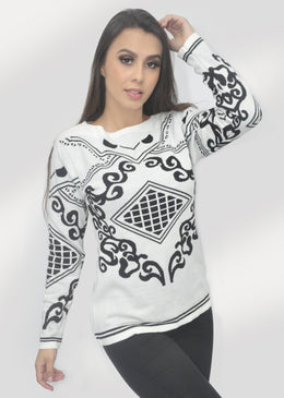 Blusa tricot Jacquard Estampas Azulejo  Composição 100% Acrílico                                   ... 